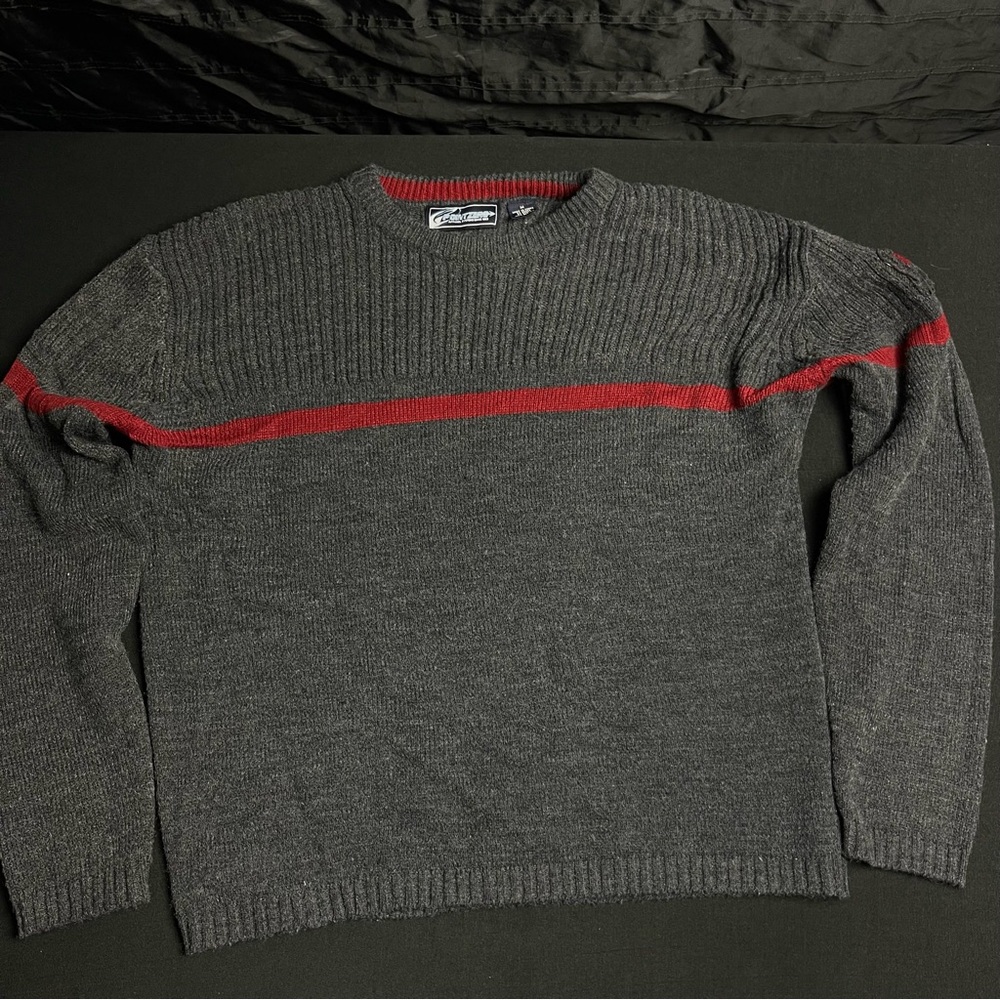 Point Zero Charcoal and Crimson Crewneck Sweater
